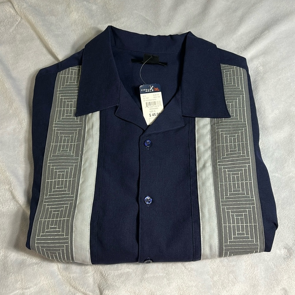 Synergy Men's Navy and Gray Casual Button Down Shirt XL